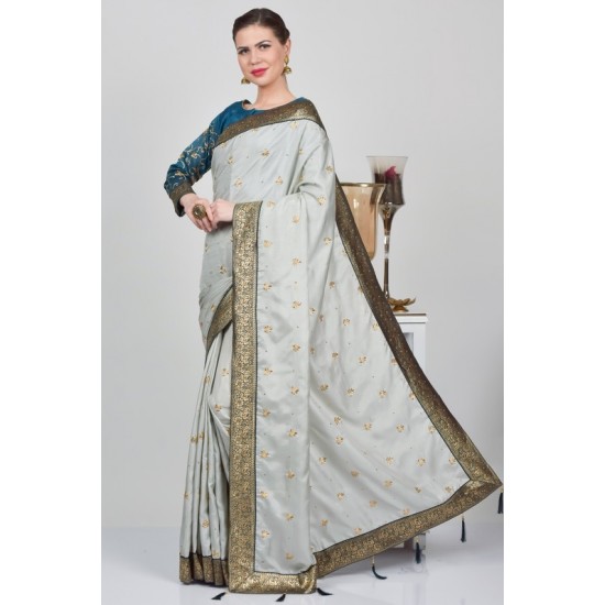 Steel Grey Saree Party Wear
