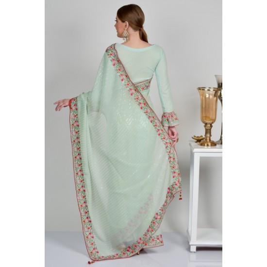 Light Mint Georgette Indian Designer Saree