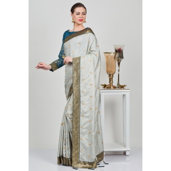 Steel Grey Saree Party Wear