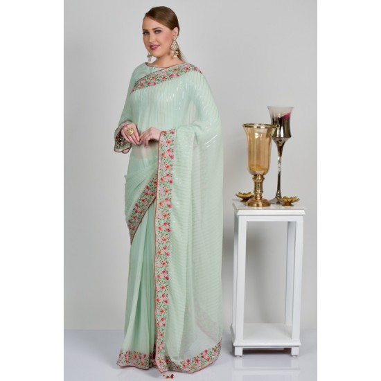 Light Mint Georgette Indian Designer Saree