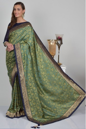 Mint Green Jacquard Ethnic Indian Sari