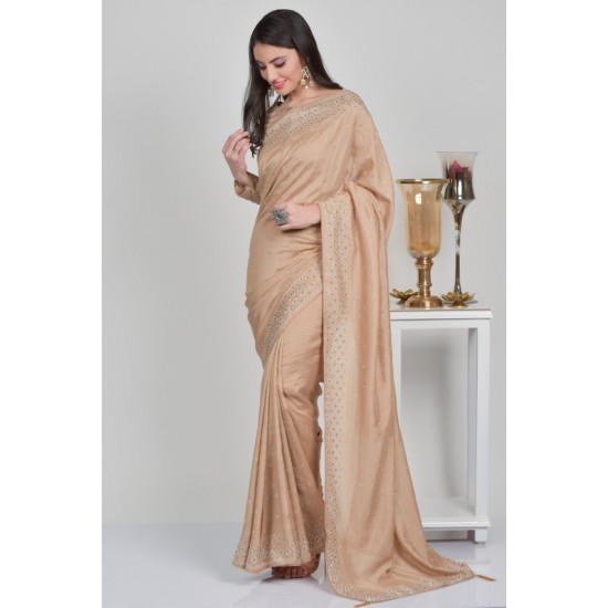 Luxury Beige Swarovski Border Fancy Saree