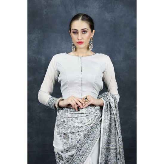 Grey Heavy Work Indian Wedding Saree