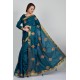 Teal Blue Silk Embroidered Wedding Saree