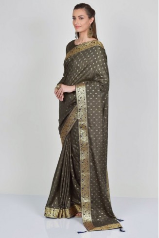 Dark Grey Hot Printed Evening Wear Saree