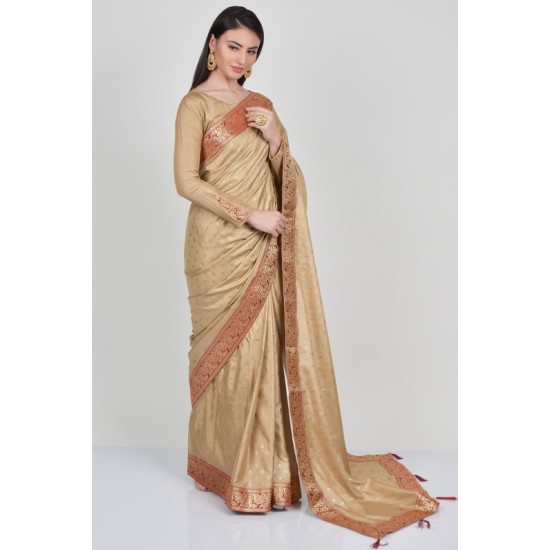Tussar & Maroon Party Wear Designer Saree