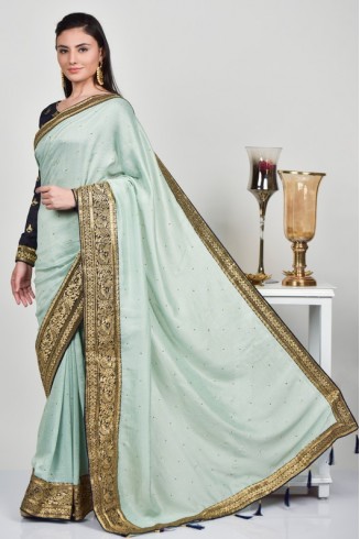Mint & Black Pakistani Designer Wedding Saree