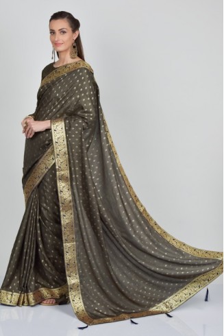 Dark Grey Hot Printed Evening Wear Saree
