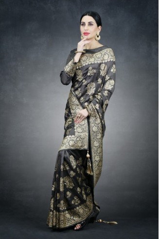 Dark Grey Vintage Wedding Saree