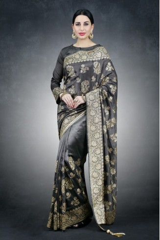 Dark Grey Vintage Wedding Saree
