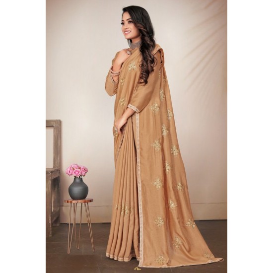 Dark Gold Embroidered Indian Saree
