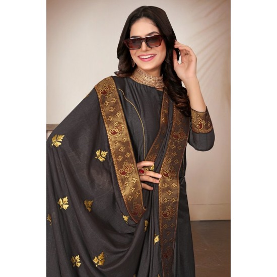 Dark Grey Indian Ethnic Festive Saree