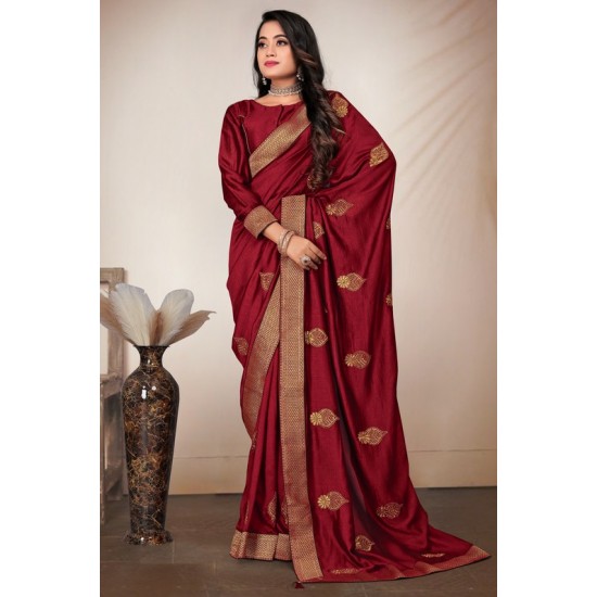 Maroon Embroidered Indian Festive Saree