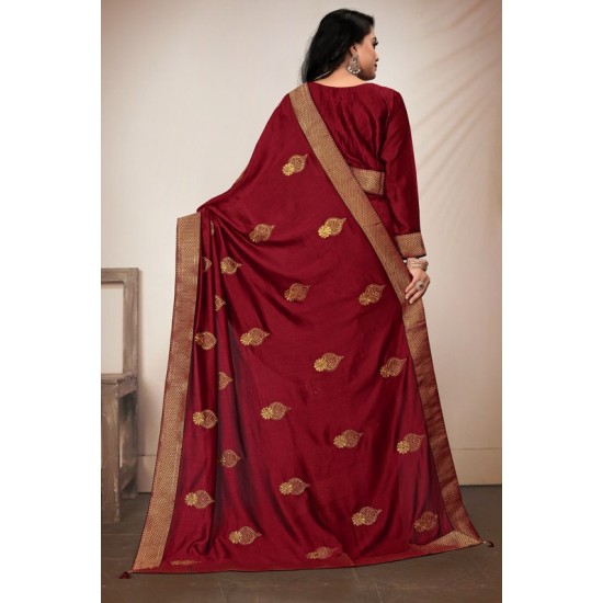 Maroon Embroidered Indian Festive Saree