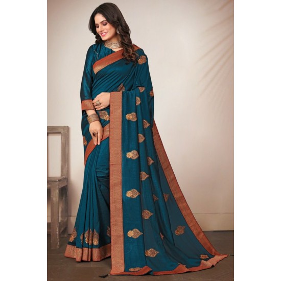 Gorgeous Peacock Blue Indian Designer Saree