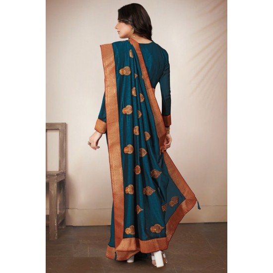 Gorgeous Peacock Blue Indian Designer Saree