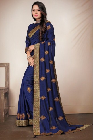Navy Blue Pakistani Designer Evening Saree