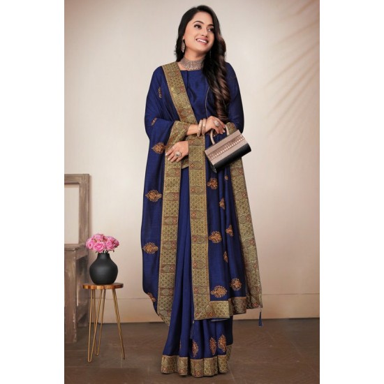 Navy Blue Pakistani Designer Evening Saree