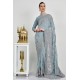 Bluish Grey Embroidered Indian Saree