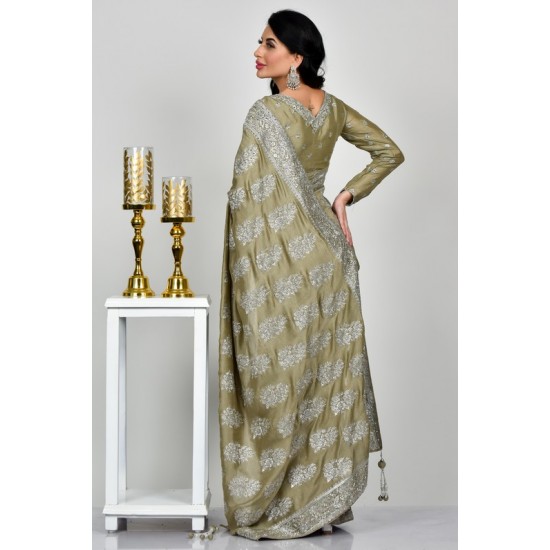 Light Green Indian Women Banarasi Saree