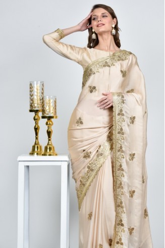 Tussar Satin Chiffon Party Wear Saree