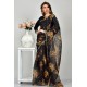 Black Floral Printed Stitched Saree