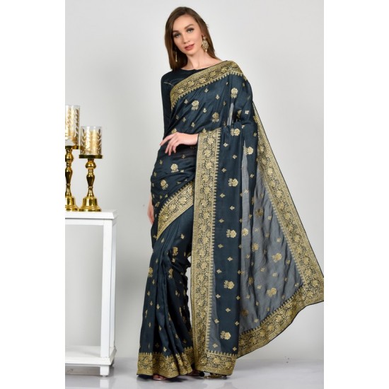 Charcoal Grey Indian Evening Saree 