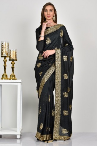 Dark Grey Indian Ethnic Evening Wear Saree