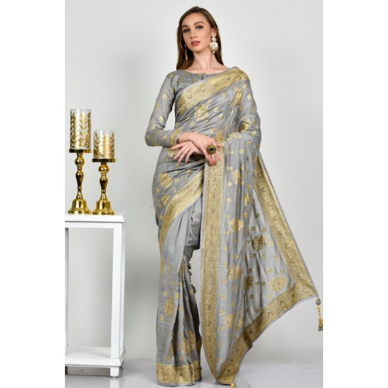 Light Grey Indian Designer Fancy Saree