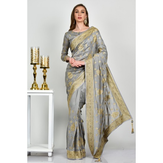 Light Grey Indian Designer Fancy Saree