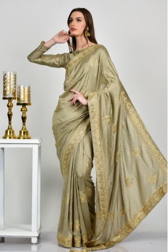 Pista Designer Embroidered Wedding Saree
