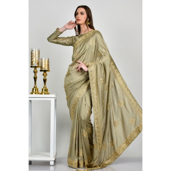 Pista Designer Embroidered Wedding Saree