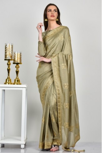 Pista Designer Embroidered Wedding Saree