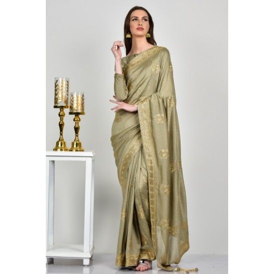 Pista Designer Embroidered Wedding Saree