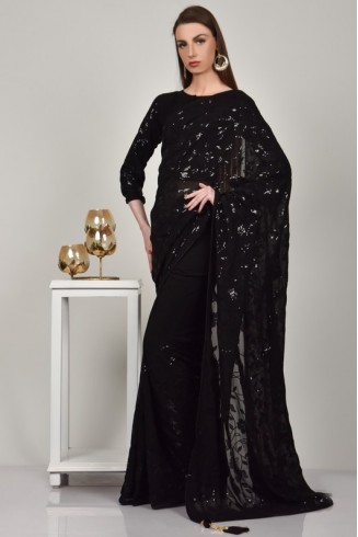 Black Delicately Embellished Pakistani Designer Saree