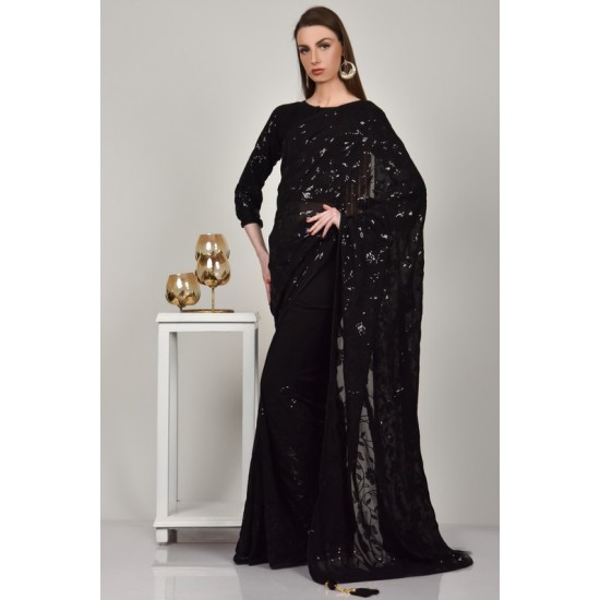 Black Delicately Embellished Pakistani Designer Saree