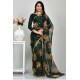 Dark Green Pakistani Designer Floral Printed Saree