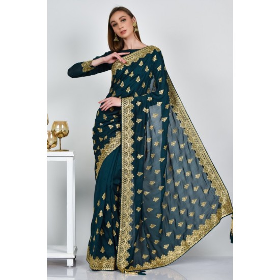 Teal Green Indian Bridesmaid Saree