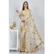 Beige Indian Luxury Embroidered Chiffon Saree