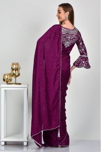 Deep Purple Pakistani Designer Readymade Saree