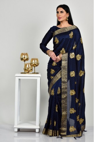 Navy Blue Traditional Indian Festive Saree