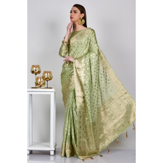 Pista Trendy Banarasi Silk Indian Saree