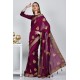 Plum Embroidered Ethnic Saree