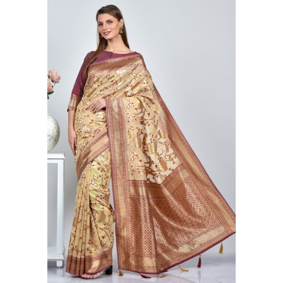 Beautiful Cotton Banarasi Floral Saree