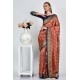 Carrot Navy Blue Brocade Style South Indian Saree