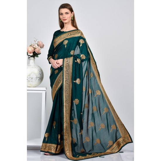 Emerald Green Fancy Embellished Saree