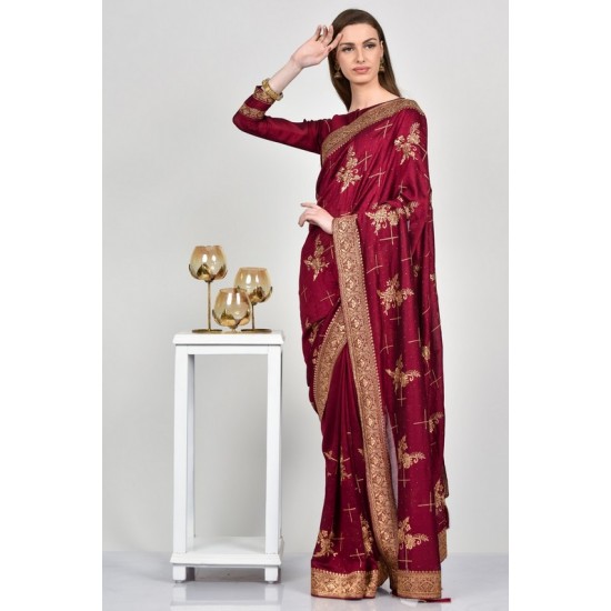 Maroon Indian Designer Wedding Saree
