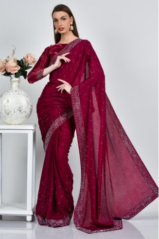 Maroon Pakistani Designer Fancy Saree