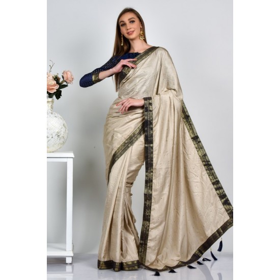 Tussar Navy Blue Indian Silk Saree