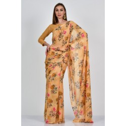 Beige Floral Printed Designer Saree Beige Floral Printed Designer Saree
